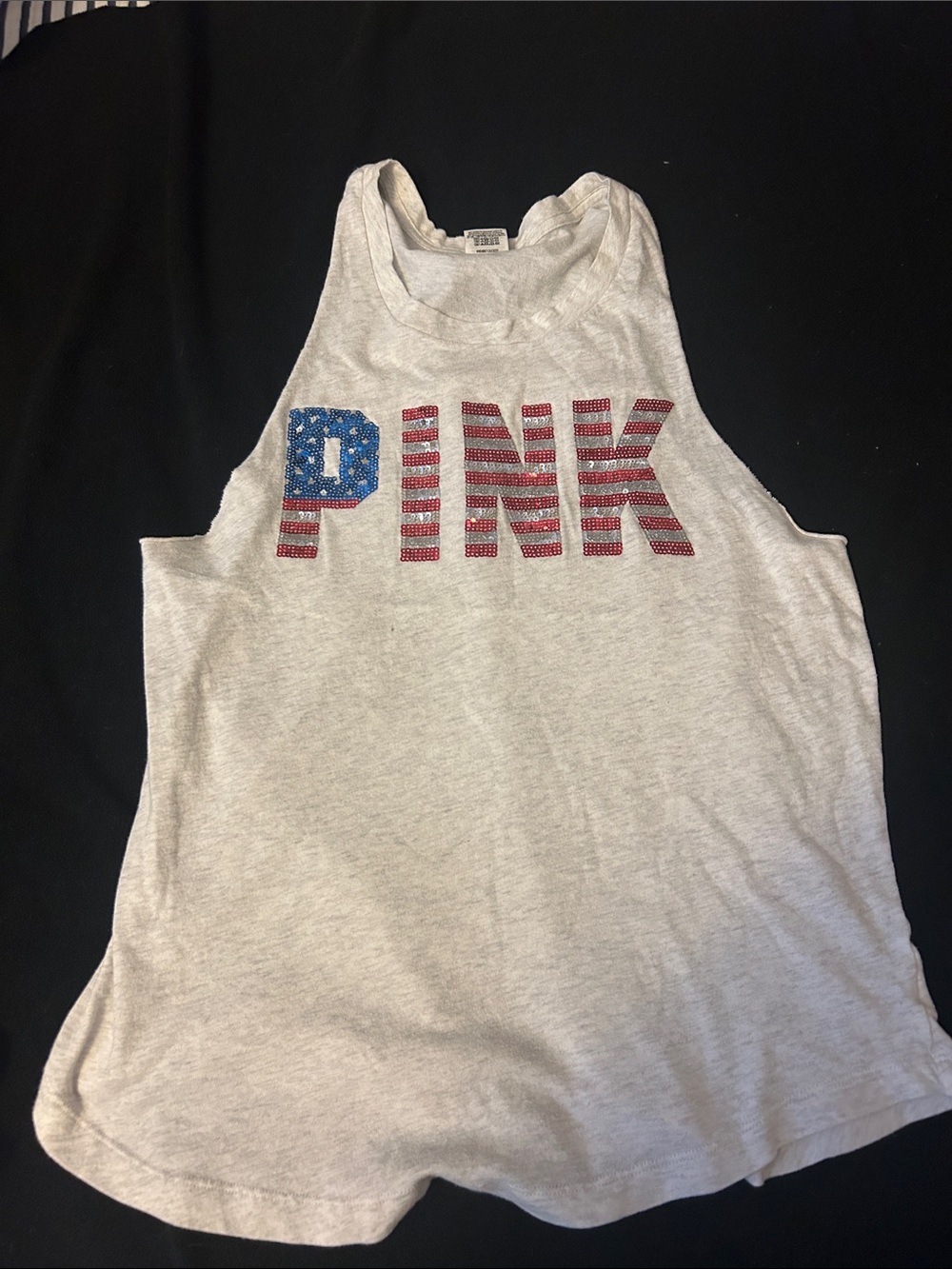 PINK Victoria's Secret Gray Tank with Red & Blue Studded Logo